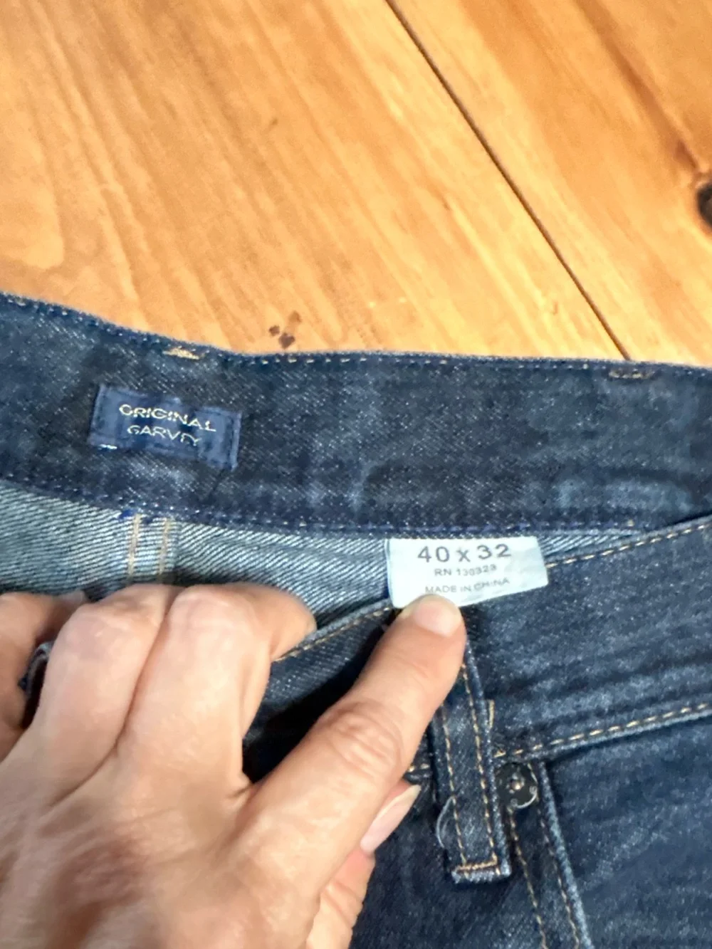 Sean John Dark Blue Denim Jeans with Leather Patch